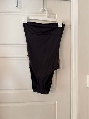 Onia Allie One Piece Bandeau Cut Out Strapless Swimsuit in Solid Black